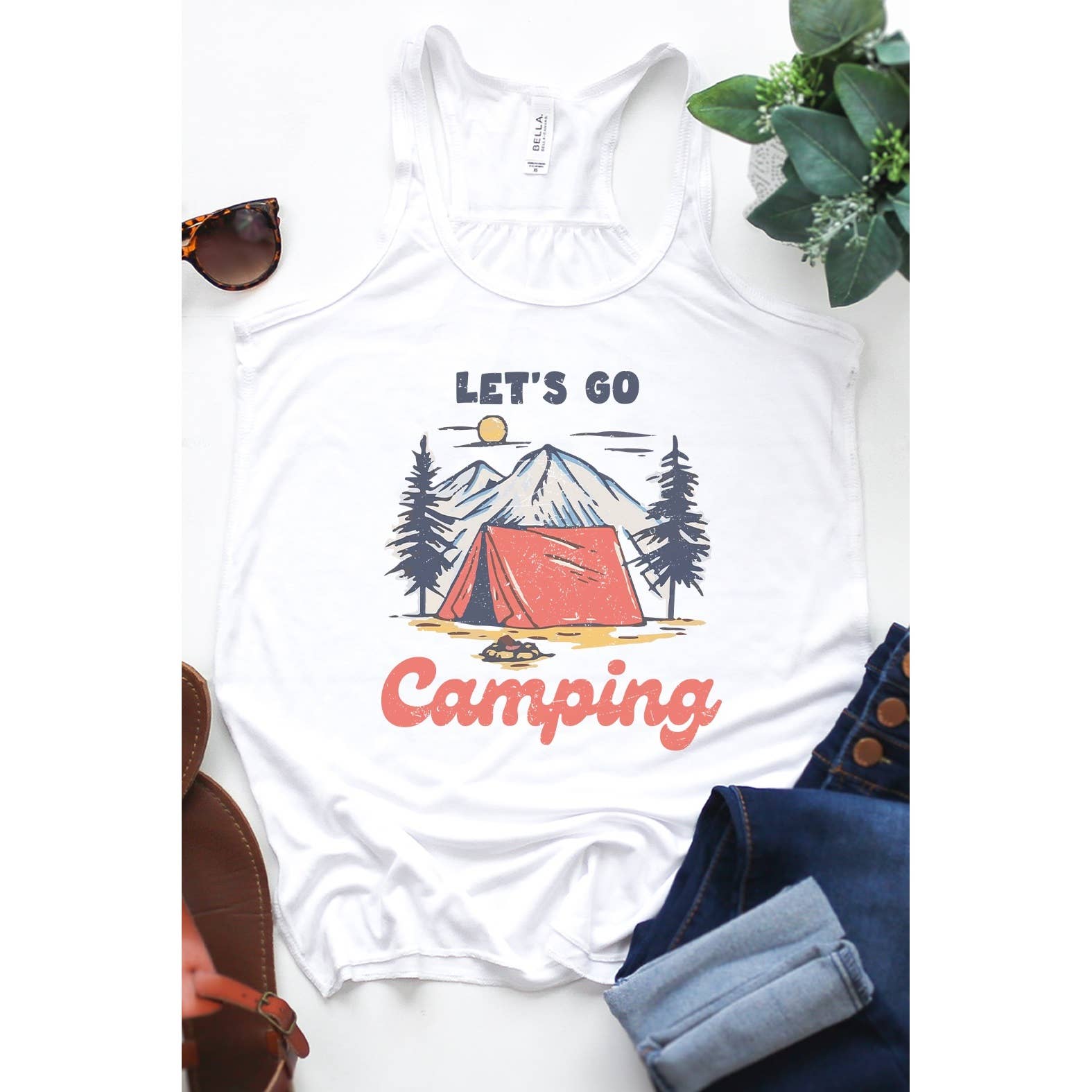 Kissed Apparel - Vente Débardeur – femme - Débardeur fluide à motif Lets Go Camping Mountain Fire1