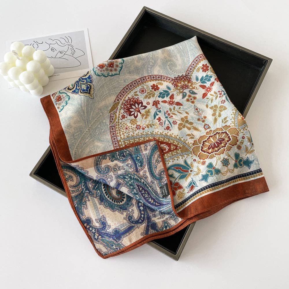 Dipped Shop - Wholesale Scarf - Women's - Elegant Flower Print Long Satin Scarf DP25G5018