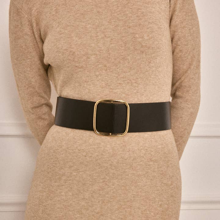 Black Wide faux leather belt CT31 for wholesale on Faire1