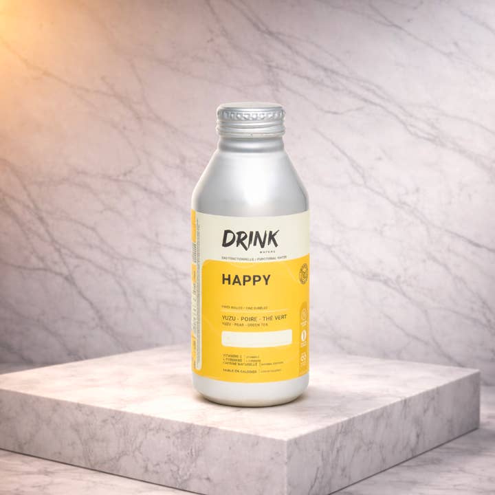 HAPPY funktionellt kolsyrat vatten från Alperna i aluminiumflaska för wholesale av Drink Waters