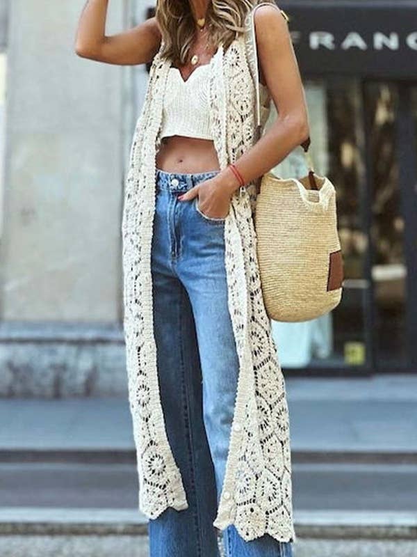 Rosa Clothing - Wholesale Cardigan - Women's - Stylish Sexy Crochet Cut-Out Design Cardigan Vest