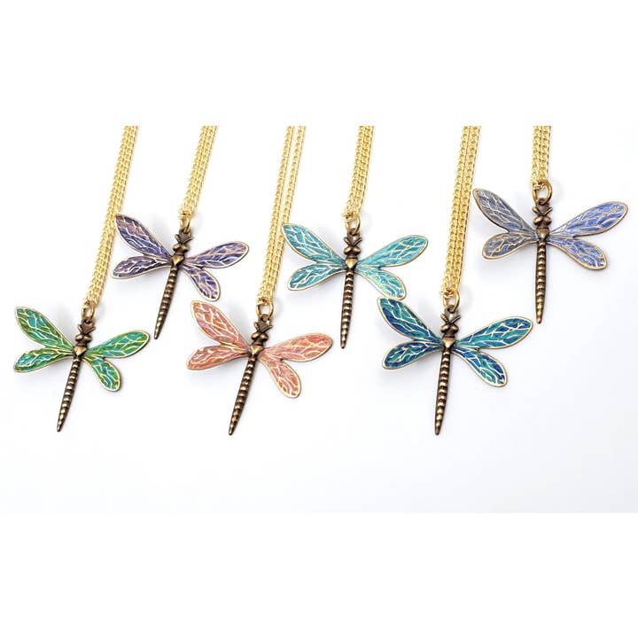 Colar Libélula Pingente de latão maciço pintado à mão por atacado de Terra Tokens