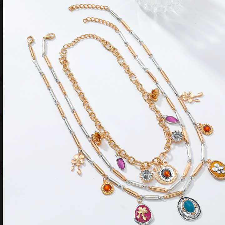 HoopLa - Wholesale Pendant/charm necklace - Charming Stack 3 Necklaces in One- Recycled Brass- NEW4