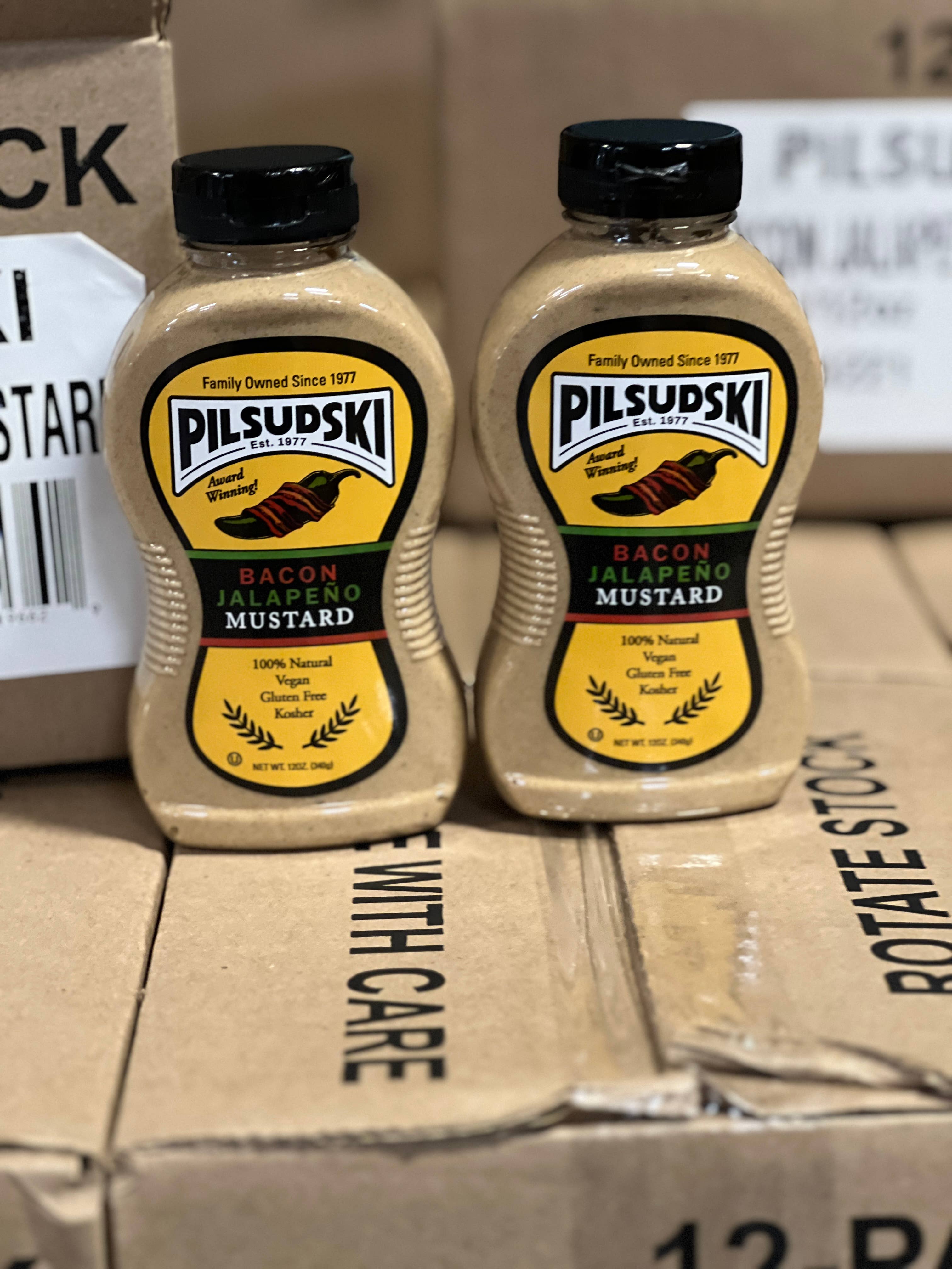Pilsudski Mustard Co - Wholesale Mustard - Bacon Jalapeno Mustard 12/12 oz squeeze2
