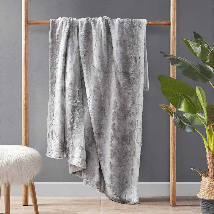 Oversized 60x70" Faux Fur Throw Blanket, Grey for wholesale by Olliix