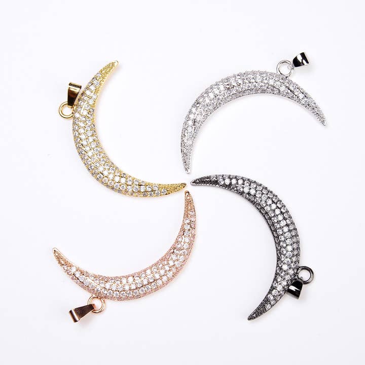Beads Creation - Wholesale Individual charm/pendant - Gold Filled Crescent Moon Charm CZ Micro Pave, CP1281