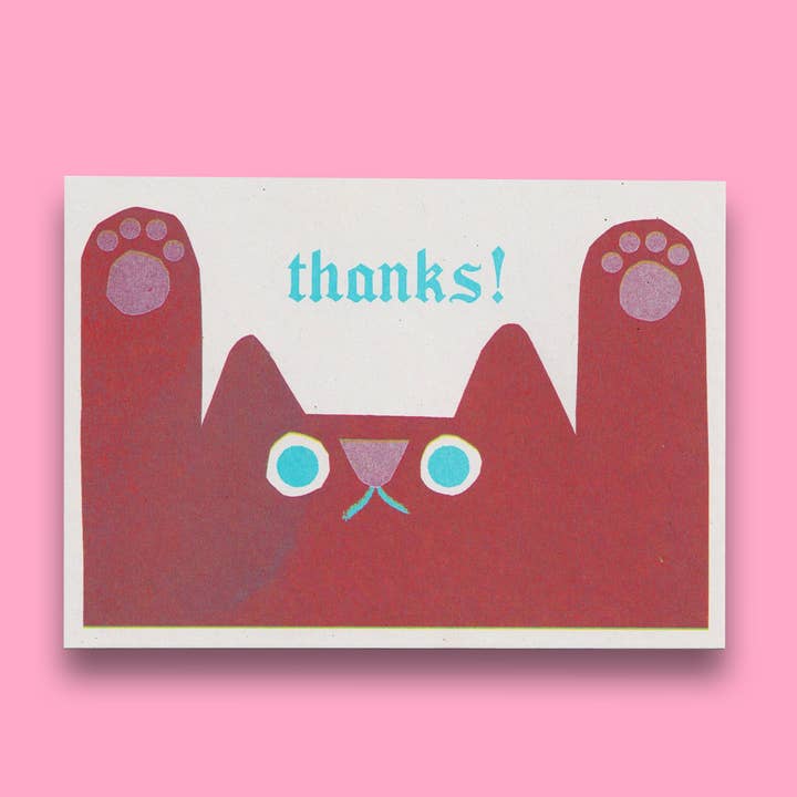 'Thanks! Cat' Greetings Card for wholesale by Lizzie Lomax Illustration