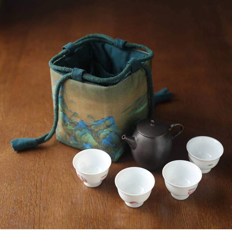 Gohobi （We cover U.S. import duties） - Wholesale Storage Bag - Gohobi Birds Mountains Rivers Teaware Storage Travel Bag Shifuku18