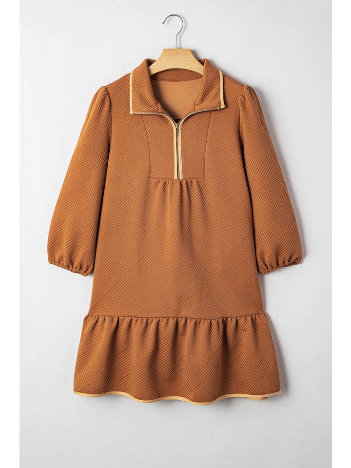 Little Daisy Closet - Wholesale Dress - Women's - LDC Quarter Zip Collar Bracelet Sleeve Textured Mini Dress5