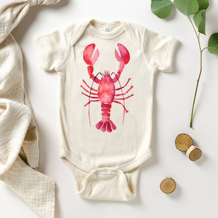 Watercolor Red Lobster Natural Color Baby Bodysuit for wholesale by Love You a Latte Shop