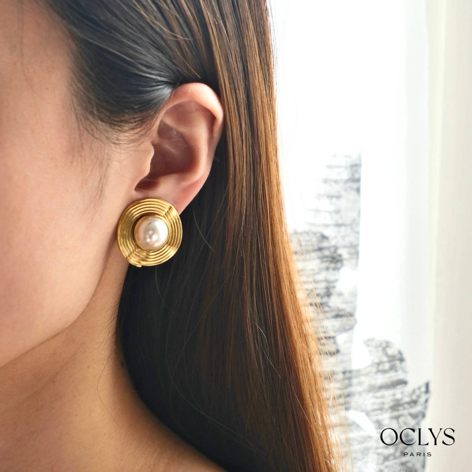 Oclys - Vendita all'ingrosso Orecchini a clip - Orecchini a clip rotondi con perle in acciaio inossidabile dorato0