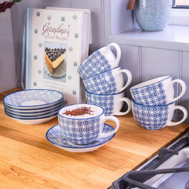 Rinkit Pty Ltd - Wholesale Coffee/tea cup - Hand-Printed Cappuccino Cup - 250ml - Navy3