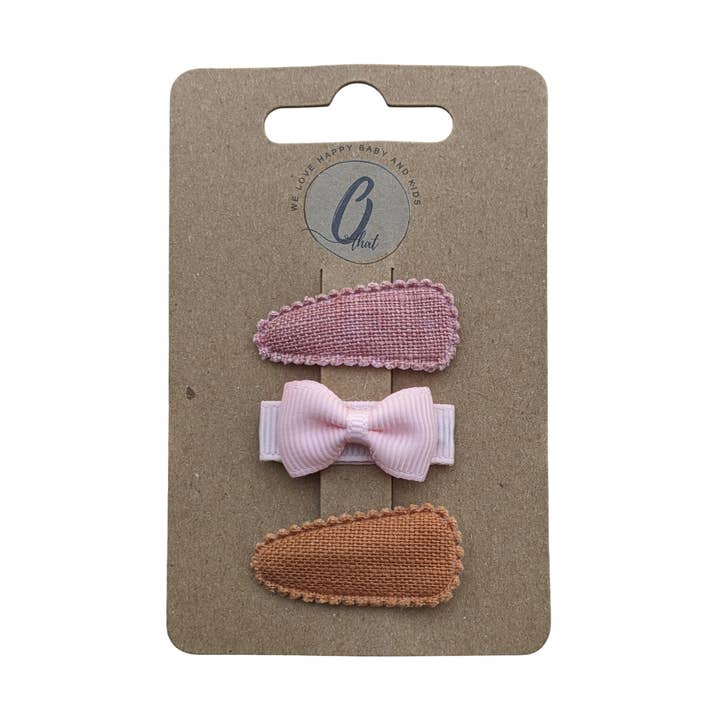 Mini pinces à cheveux pour bébé en gros-grain rose/rouille (3 pièces par carte) pour la vente par Othat- We love happy baby & kids