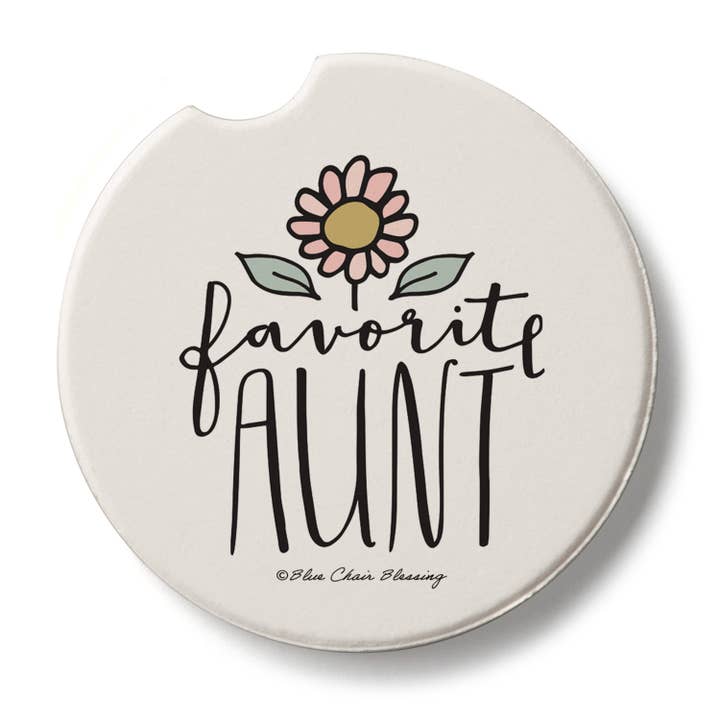 "Favorite Aunt" Absorbent Stone Car Coaster 1pk for wholesale by CounterArt/Highland Home/Thirstystone