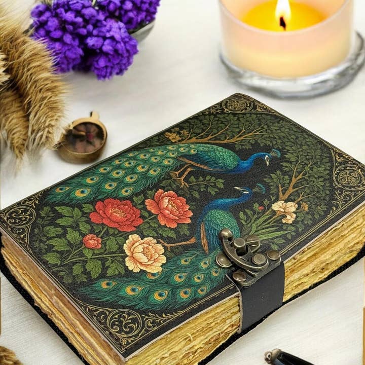 Pfauenleder-Tagebuch | Graviertes handgefertigtes Skizzenbuch für den Großhandel von MNM HANDICRAFTS