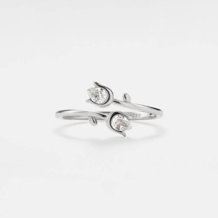 Perimade & Co. LLC - Wholesale Multi-Stone Ring - Tulip Flower Stacking Bypass Ring in 925 Sterling Silver