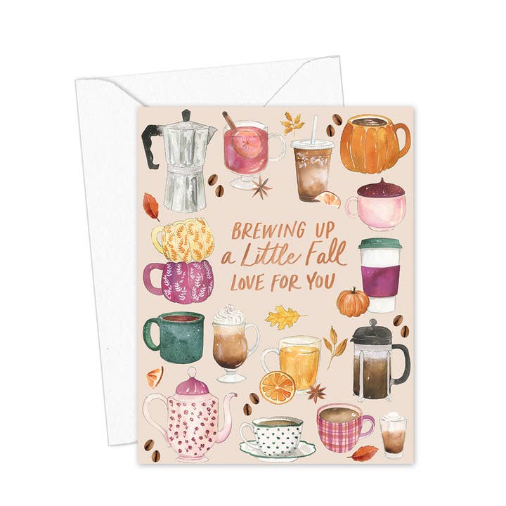 Pumpkin Spice Coffee - Fall Greeting Card for wholesale by KelseyMDesigns