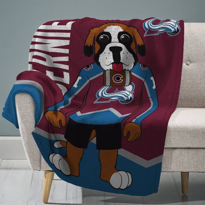 Sleep Squad Colorado Avalanche Bernie 60” x 80” Raschel Plush Blanket for wholesale by Uncanny Brands