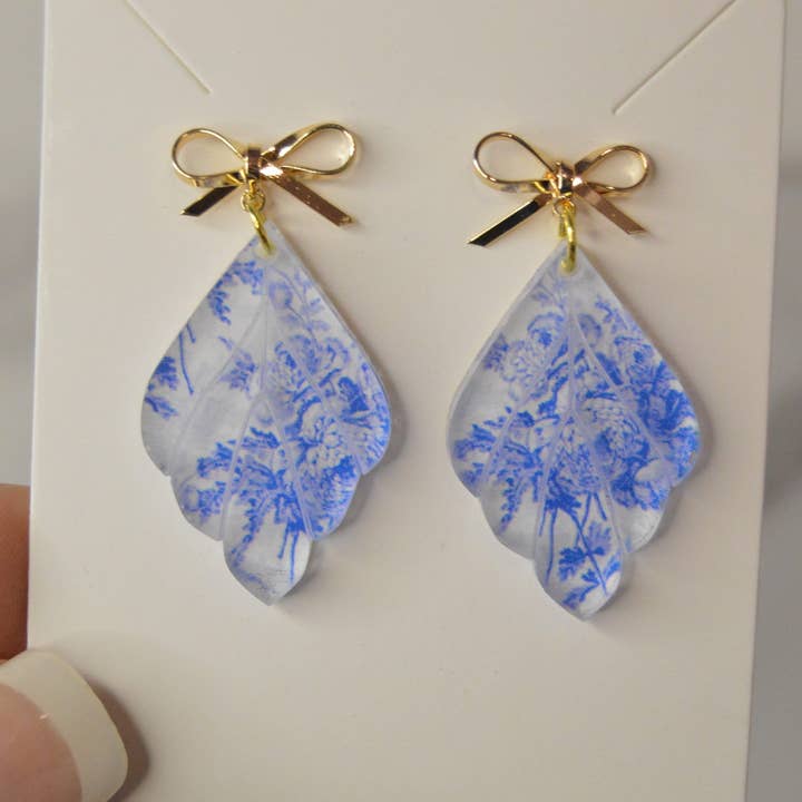 The Adorned Fox - Wholesale Dangle Earrings - Blue Chinoiserie Earrings, Drop Earrings, Dangle Earrings, S