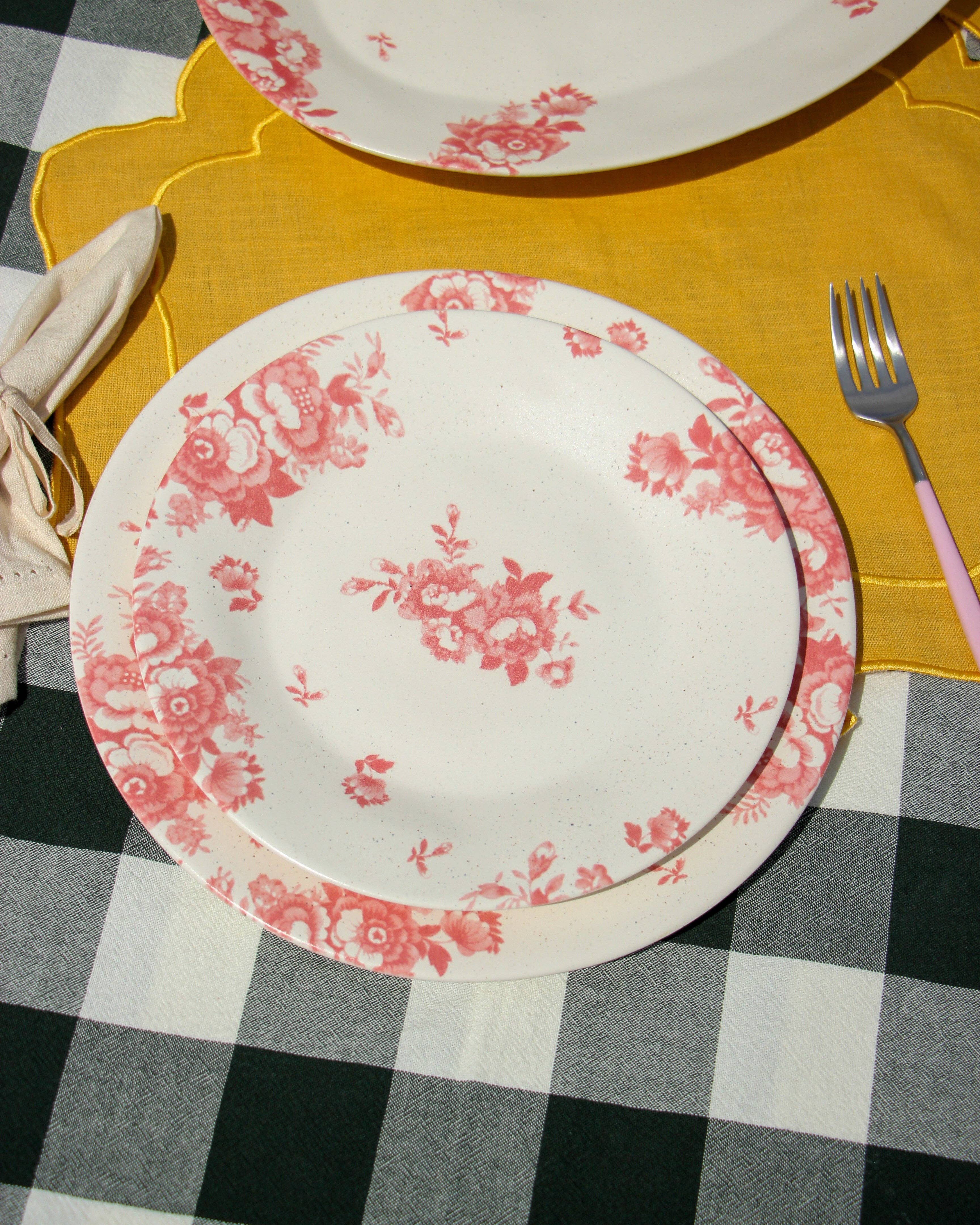 Pó de Barro - Vente Assiette - Assiette à dessert Vintage fleurs rose4