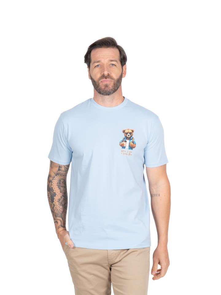 Yellow Skin - Wholesale Screen Printed T-Shirt - Men's - TEE 008 SKY BLUE BEAR1