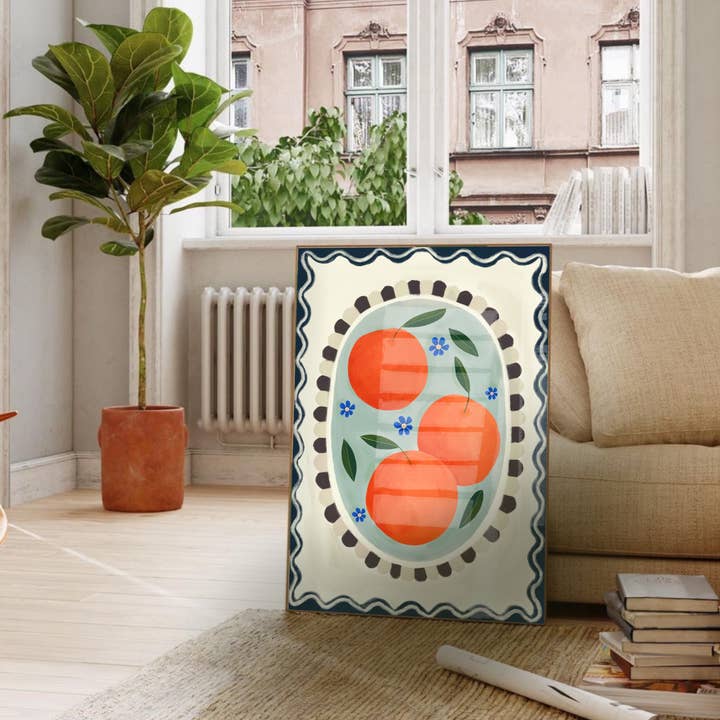 Kate Fox Design - Wholesale Kunstprint - Oranje met rand, kunstdruk, keukenkunst, kleurrijk