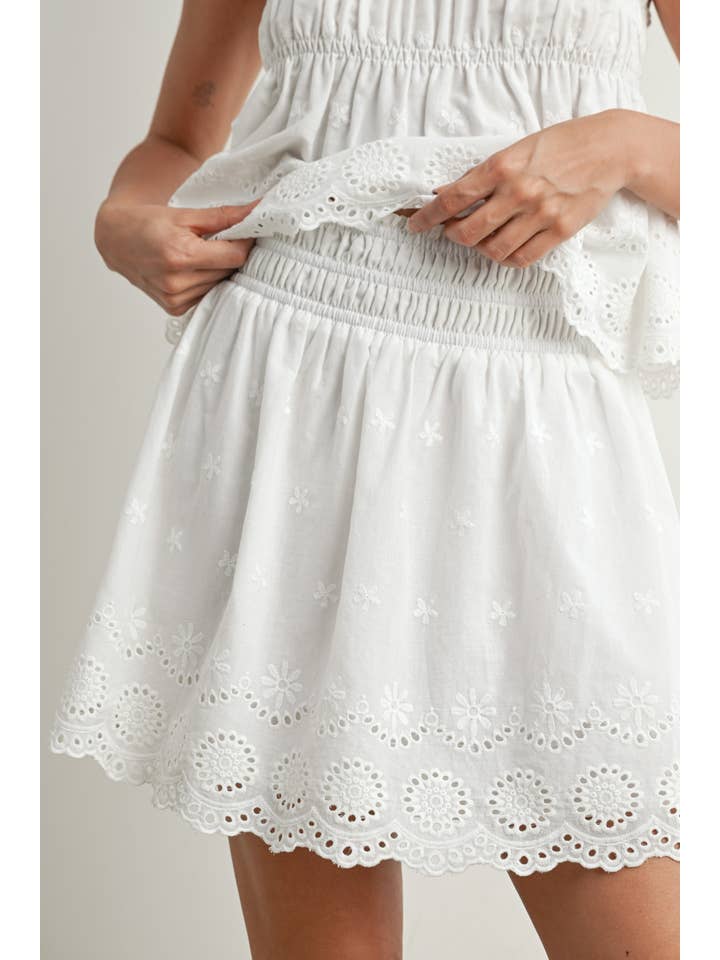 WHITE Eyelet Ruffle Smocked Skirt - BMS7764 for wholesale on Faire7
