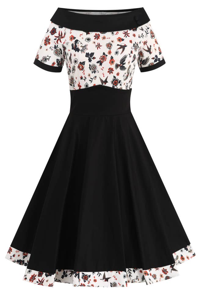 Dolly & Dotty - Vente Robe – femme - Robe swing rockabilly Darlene noire imprimé tatouage2