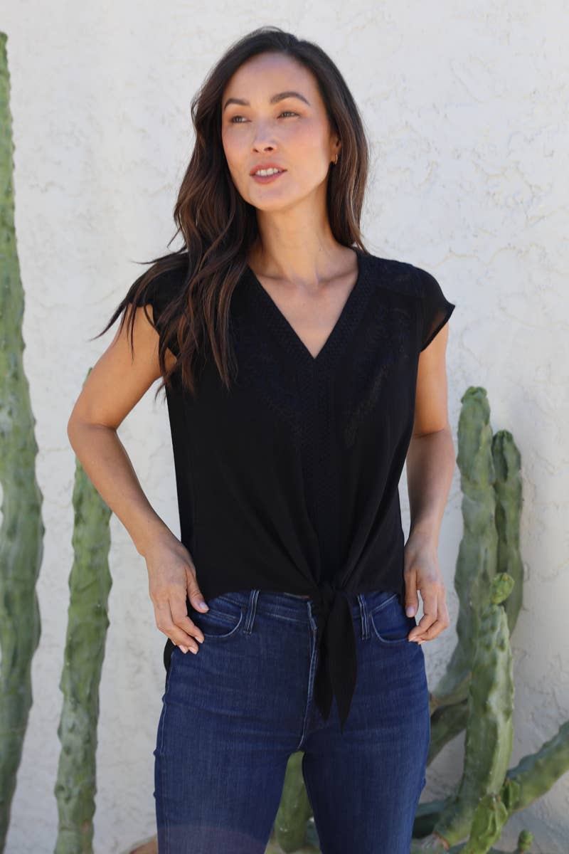 Nostalgia - Wholesale Blouse - Women's - N2U60-ASIS V NECK TIE WAIST TOP WTIH EMBROIDERY AND LACE6