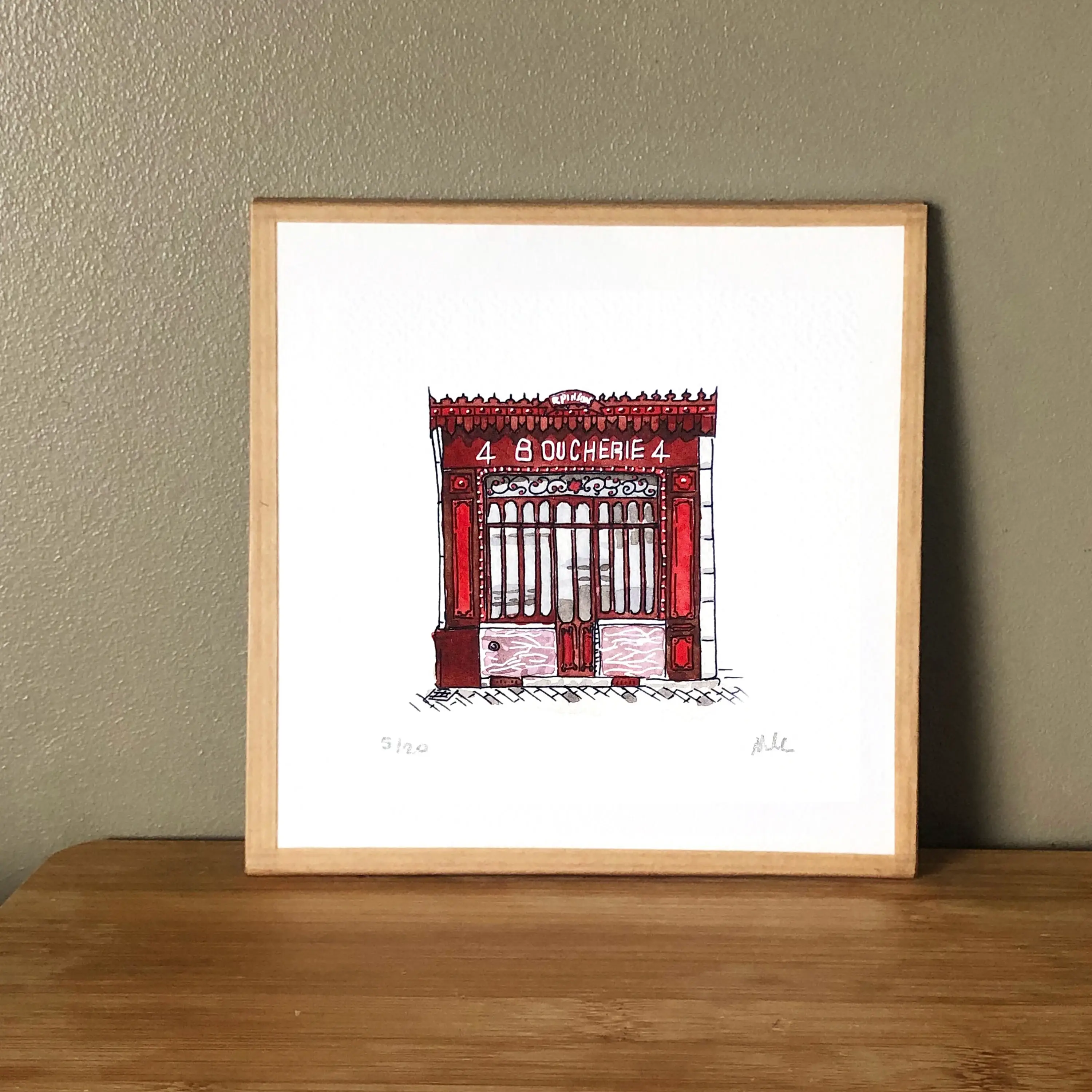 Atelier Nunila - Vendita all'ingrosso Stampa artistica - Acquerello: Macelleria vintage, Chartres, Francia (15x15 cm)0