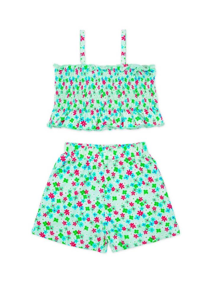 Blue Mix Florals GKSS-3002B-AMY04 Girls 2 pc Tie Dye Short Set for wholesale on Faire