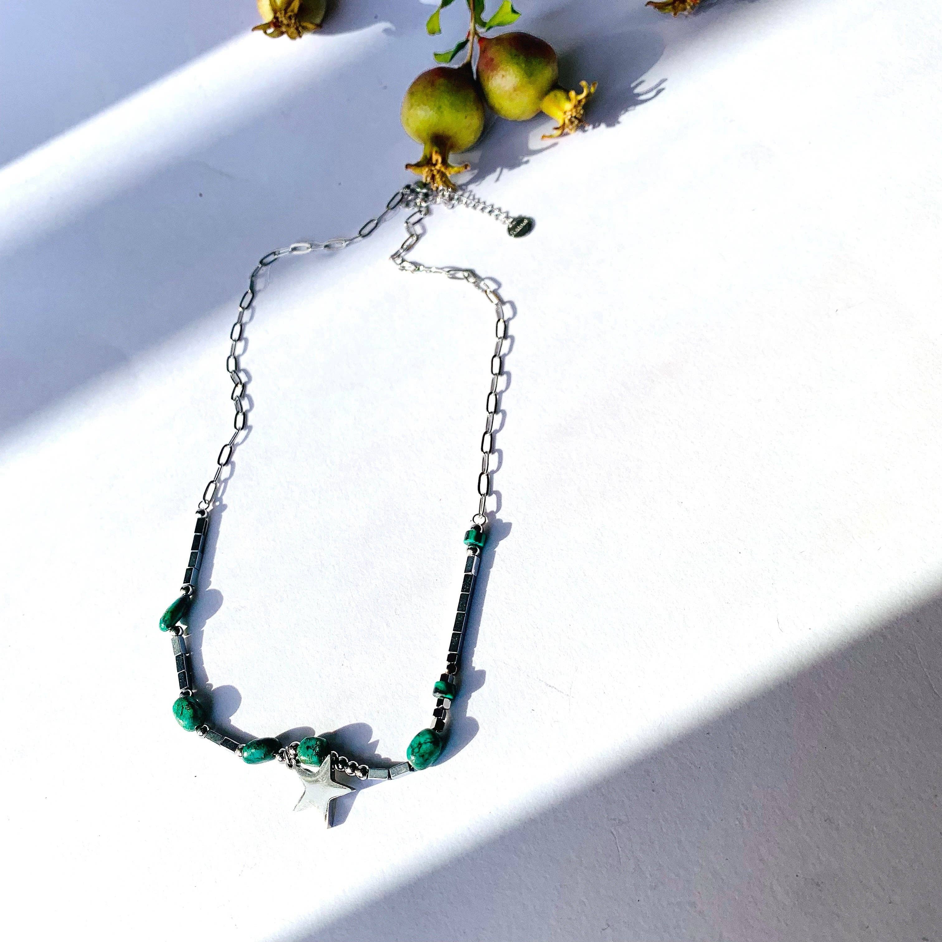 Atisha Spiritual Shop - Wholesale Pendant/Charm Necklace - STAR STONES Necklace ~ in STAINLESS Steel, with HARD stones and star-shaped charms1