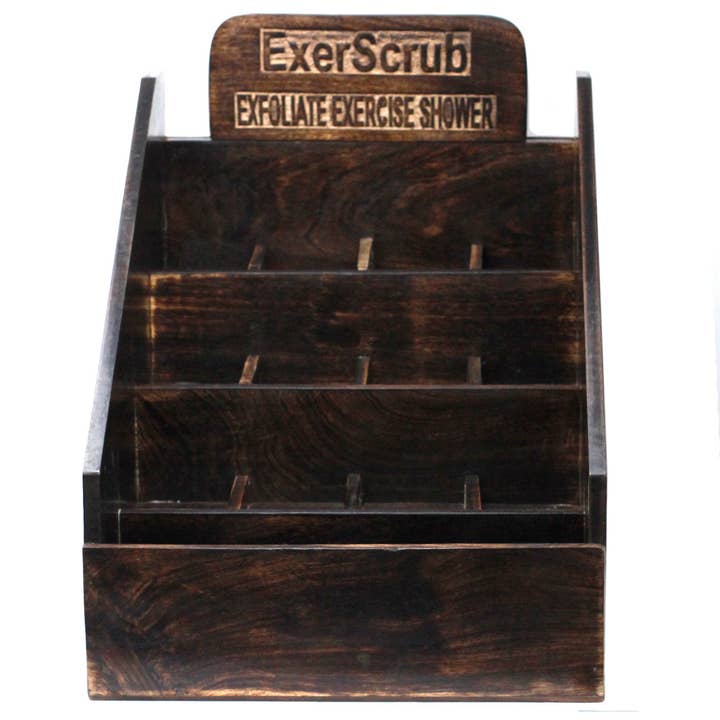 Ancient Wisdom – wholesale Retailer display stand/case – Exoscrub Soap Display Stand - Mango Wood1