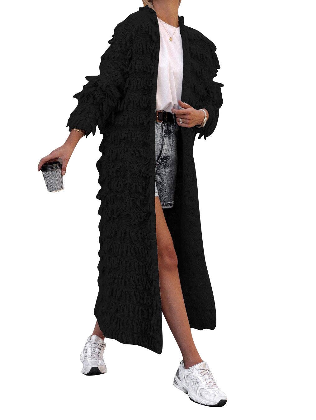 MB Fashion Wholesale - Wholesale Cardigan - Women's - MB FASHION  Long Fringe Textured Open-Front Cardigan 1282LY5