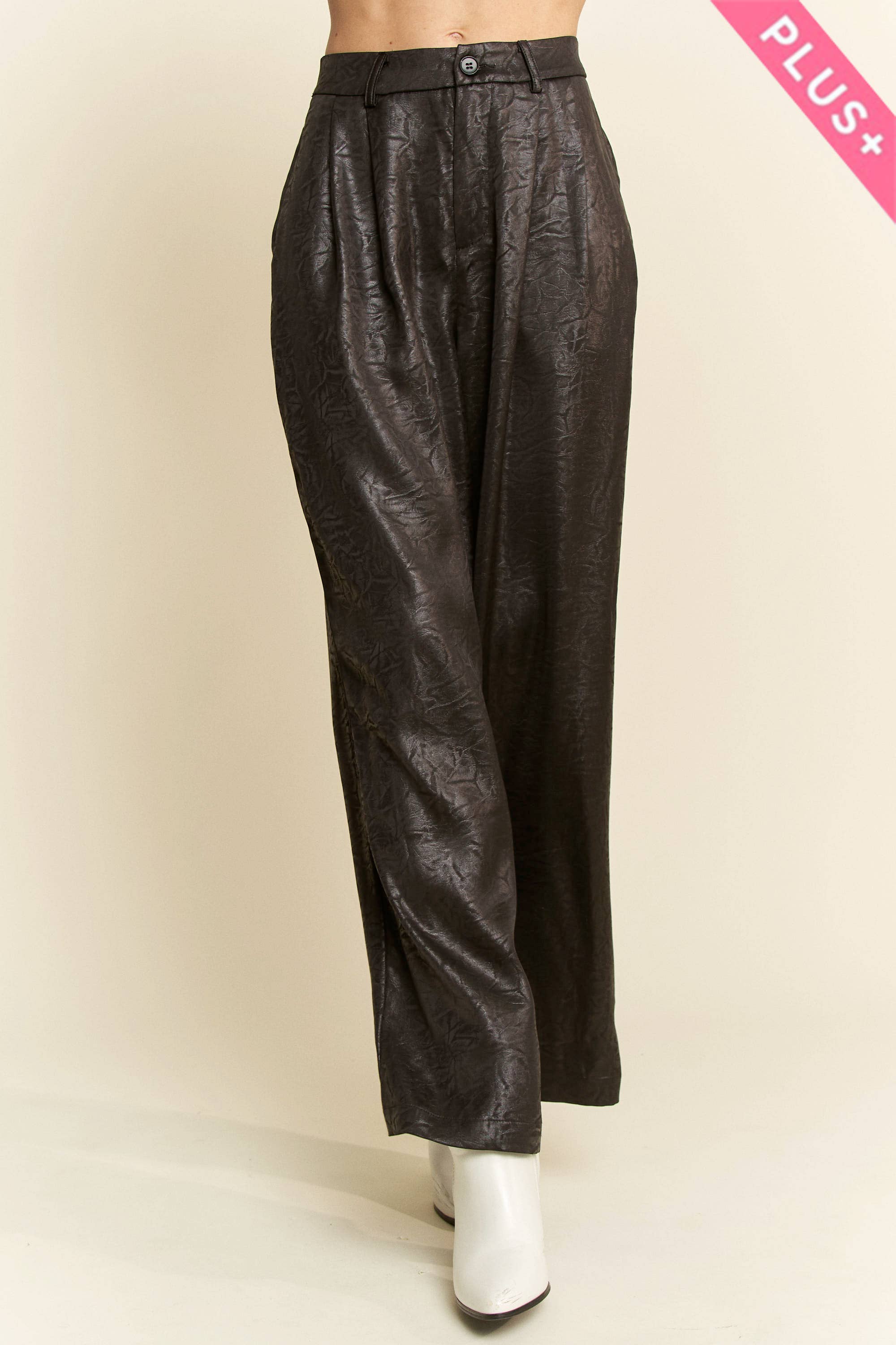 Davi & Dani – wholesale Pants – Women's – PLUS WIDE LEG TROUSERS CRINKLED TEXTURED PANTS10