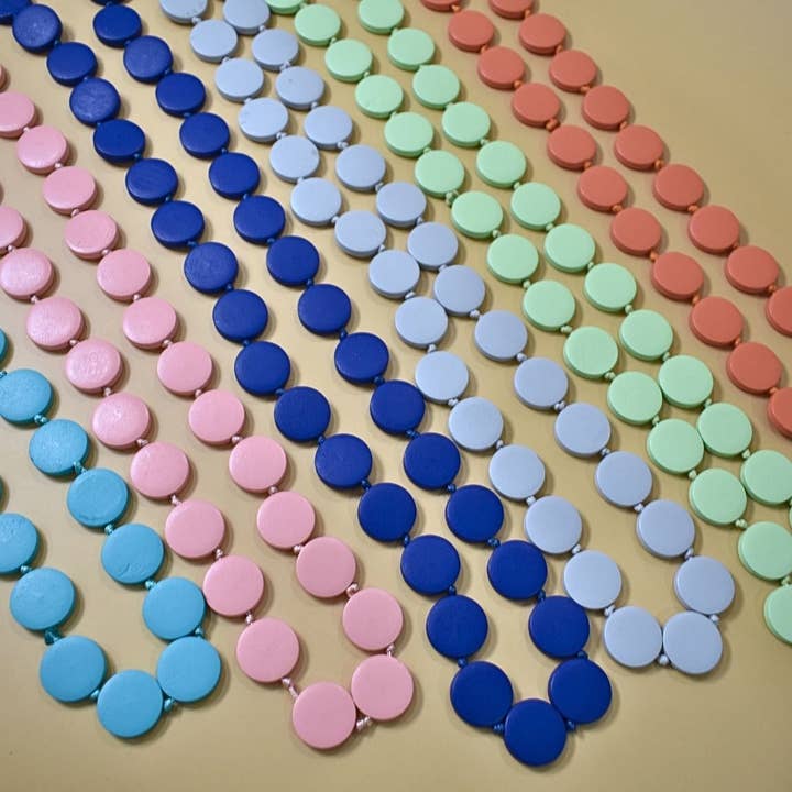 Taylor Hill Scarves & Co - Wholesale Beaded/pearl necklace - THSJ1270: Teal Green: Round Wooden Necklace6