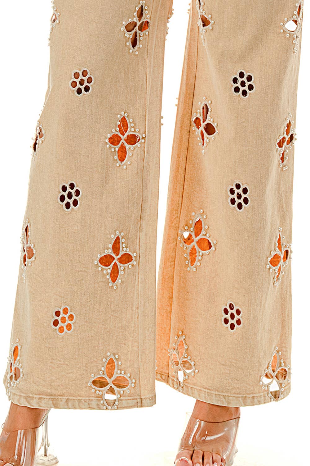 SALT - Vente Pantalon – femme - (SP5058)Pantalon large à découpes florales en perles10