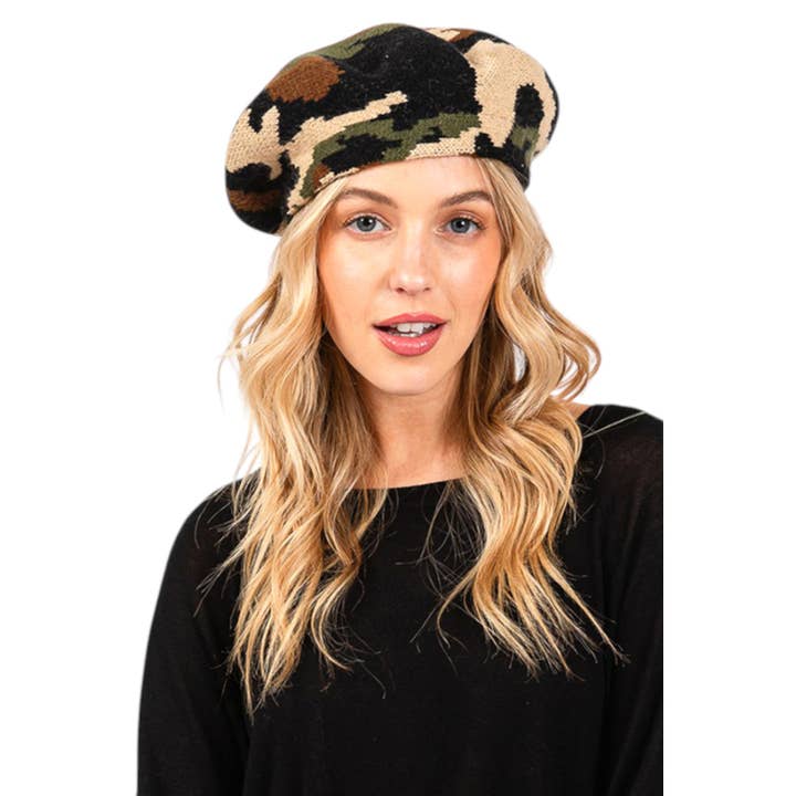 Artini Accessories - Wholesale Beret - Women's - Camouflage Knitted Beret
