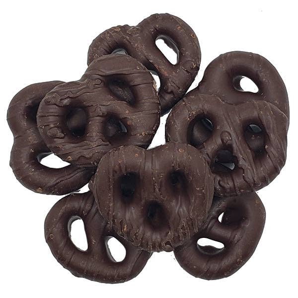 Dark Chocolate Confectionery Mini Pretzels 15 Pound Case for wholesale by Royal Wholesale