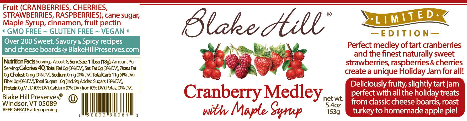Blake Hill Preserves - Wholesale Jam/Jelly - Cranberry Maple Medley (5.4oz)11