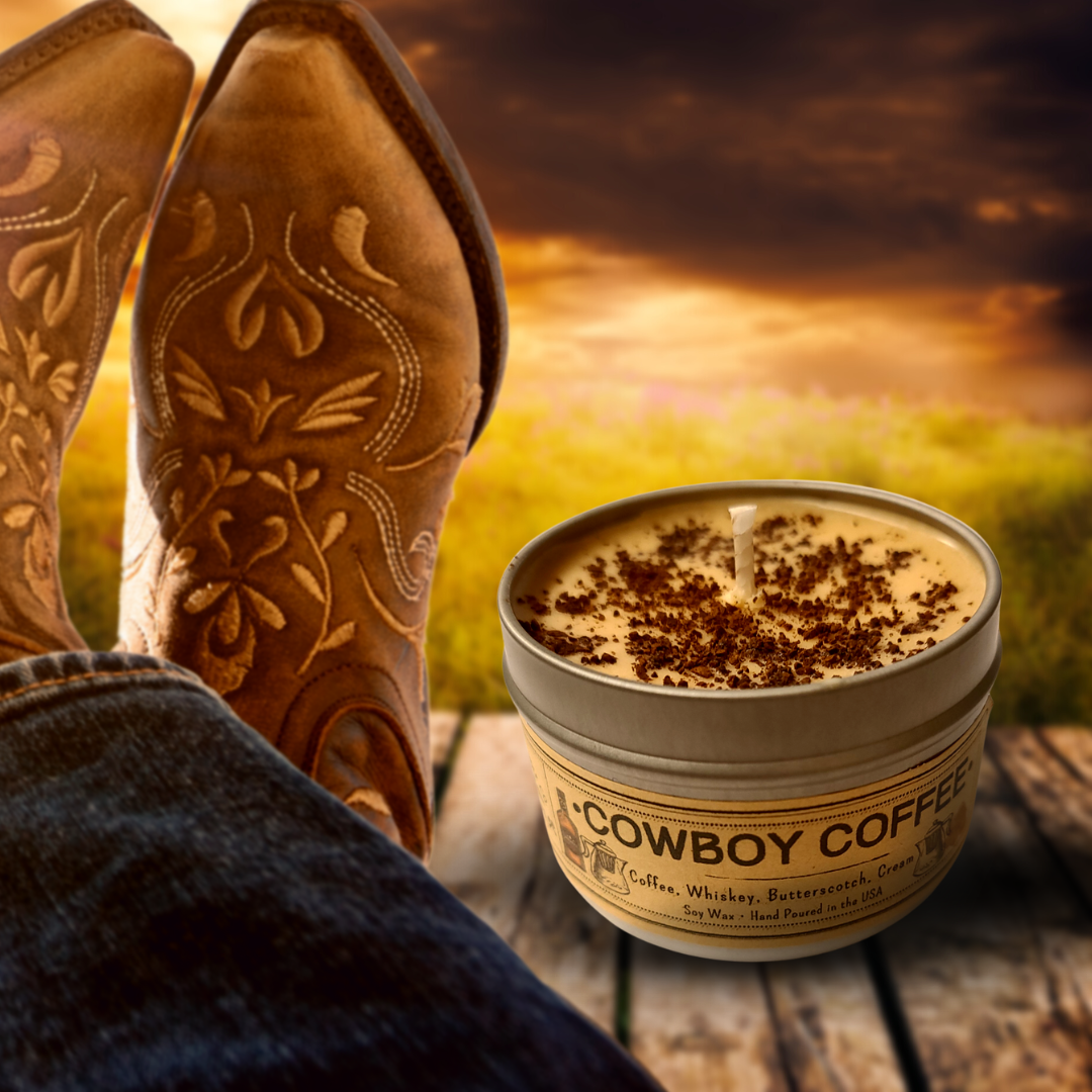 Wanderlust Folk - Vente Bougie en bocal - Bougie Cowboy Coffee en cire de soja 100 % fabriquée aux USA7