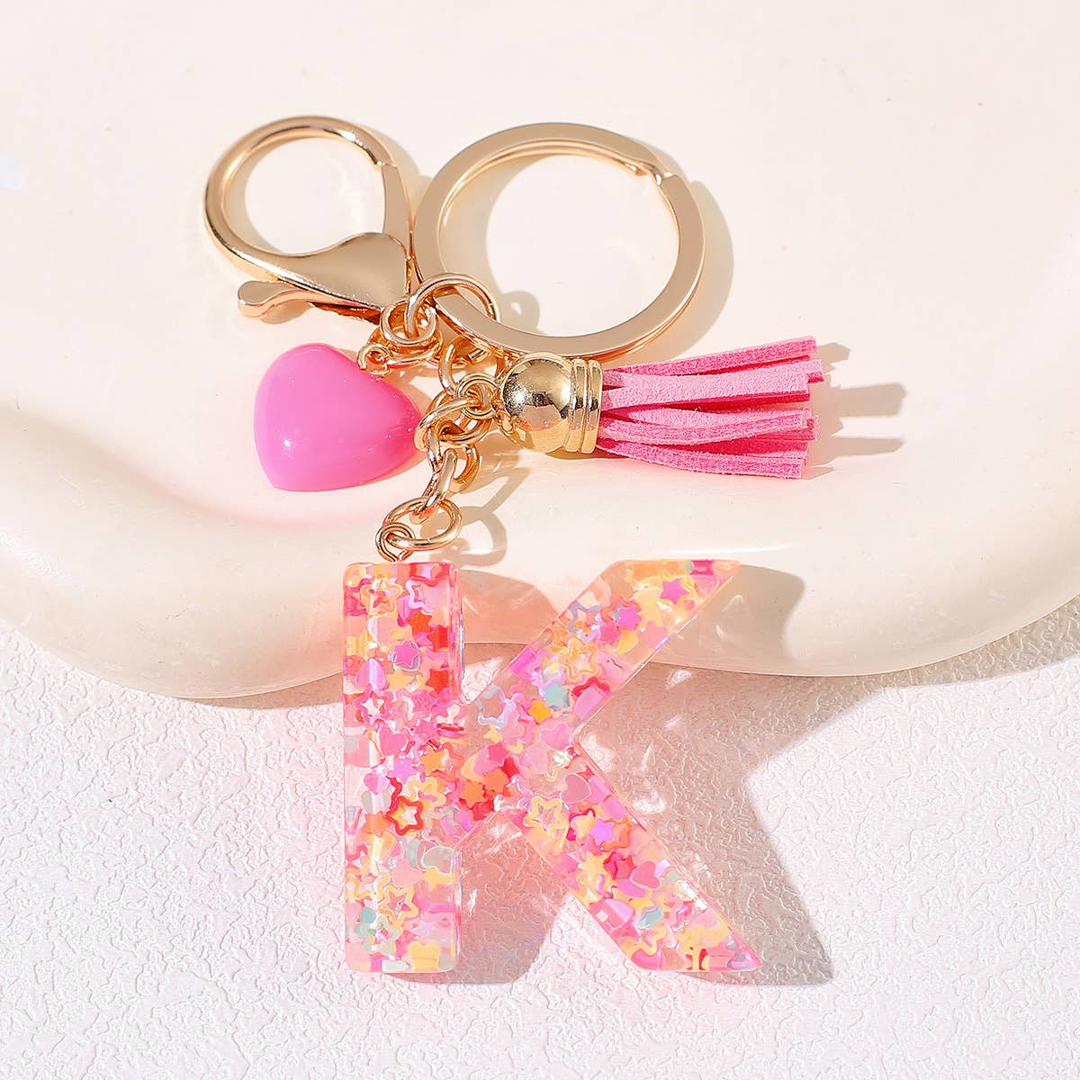 Mio Queena - Wholesale Keychain - Women's - Pink Sequin Star Resin Initials Charm Keychain Bag Ornaments23