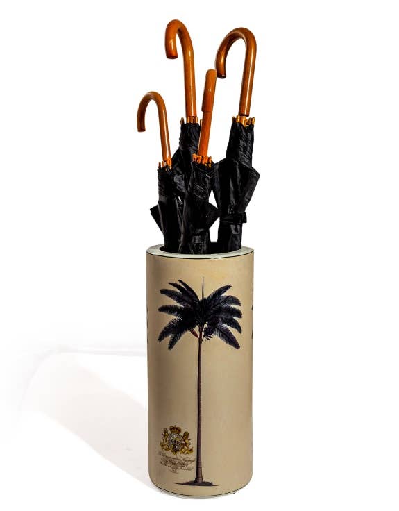 McGowan & Rutherford Ltd - Wholesale Umbrella Stand - Ceramic Lithograph Palm Tree w/ Royal Seal Umbrella Stand1