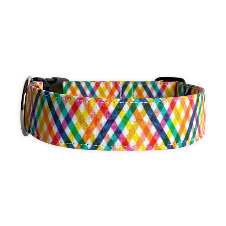 Rainbow Plaid Dog Collar by Duke & Fox® for wholesale by Duke & Fox