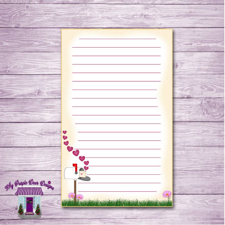 Mailbox Love Notes Lined 4"x6" or 5"x8" Notepad for wholesale by My Purple Door Designs