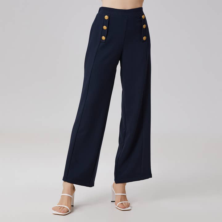 Bleu marine Pantalon marin à boutons dorés en vente sur Faire
