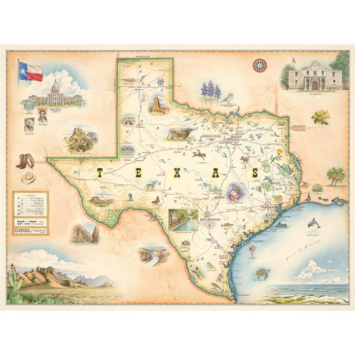 Texas State Hand-Drawn Map for wholesale by XPLORER MAPS