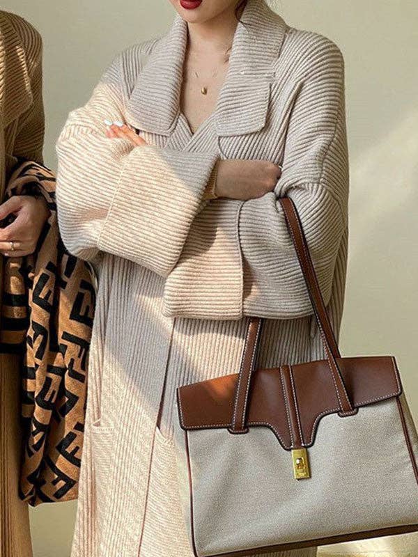 StyleGalX - Wholesale Cardigan - Women's - Long Sleeves Loose Pockets Solid Color Tied Waist Notched Collar Cardigan Coats9