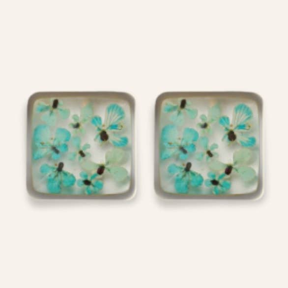 Teeny Weeny Vierkante Blauwe Oorbel | Rhodium voor wholesale door fioreldesign