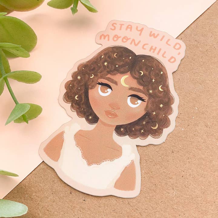 Stay Wild, Moon Child - Matte Metallic Vinyl Sticker for wholesale by Laurel Mae Art